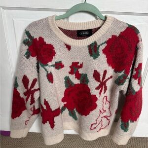 Cider Red Floral Knit Sweater